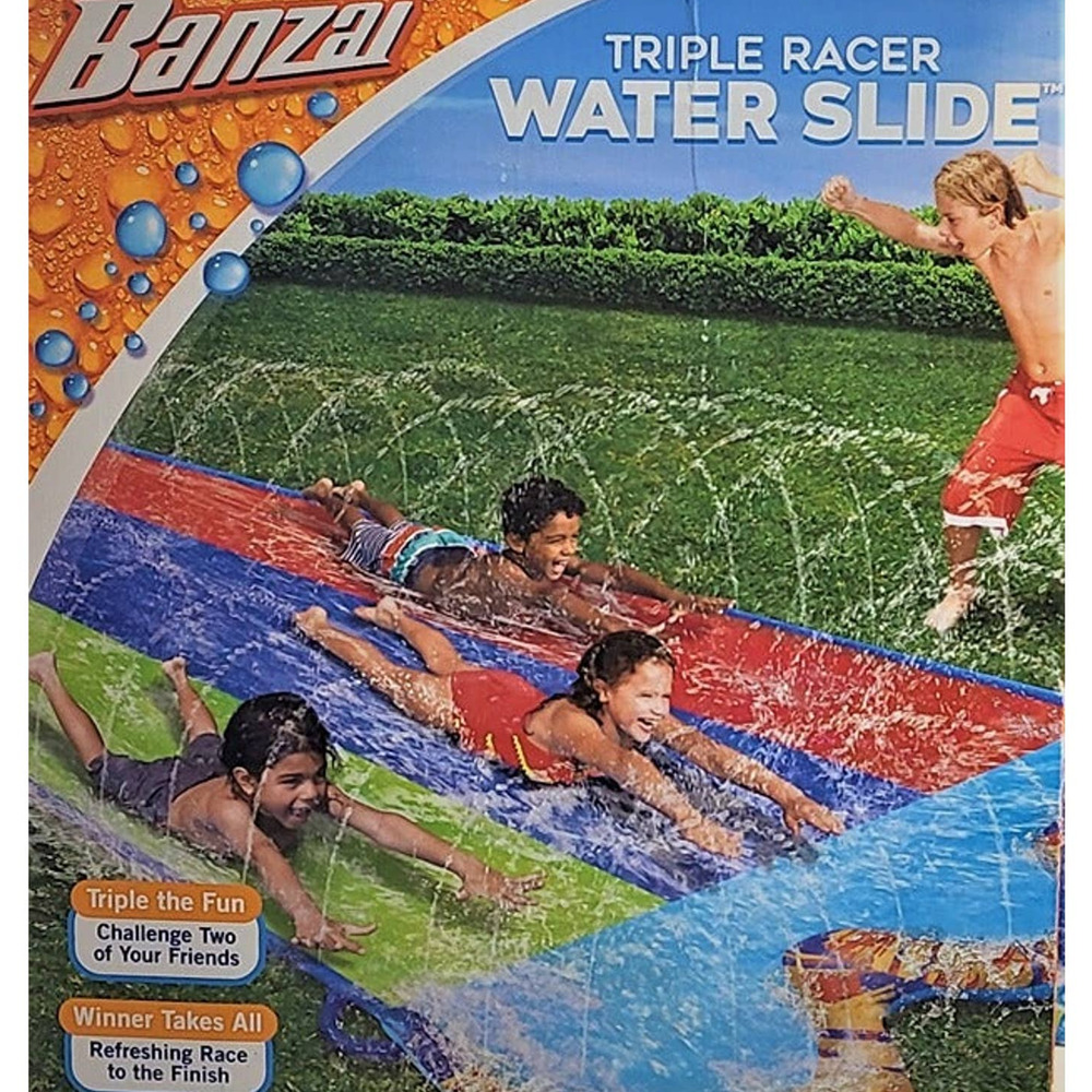 BANZAI Triple Racer Water Slide,  16 ft, x 82 in, Inflatable Outdoor